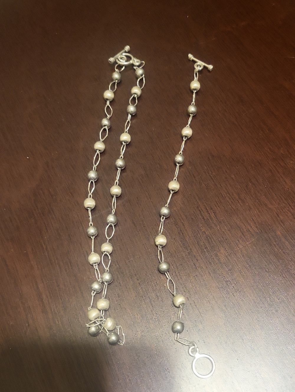 925 Silver Beaded Chain Bracelet/Necklace - Elegant Two-Tone Beads